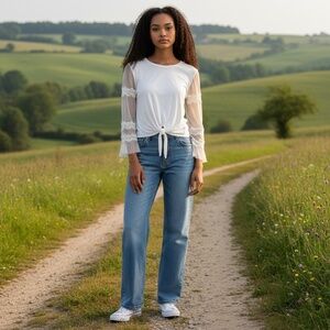 Rain Lace Boho Top, White, Size Small